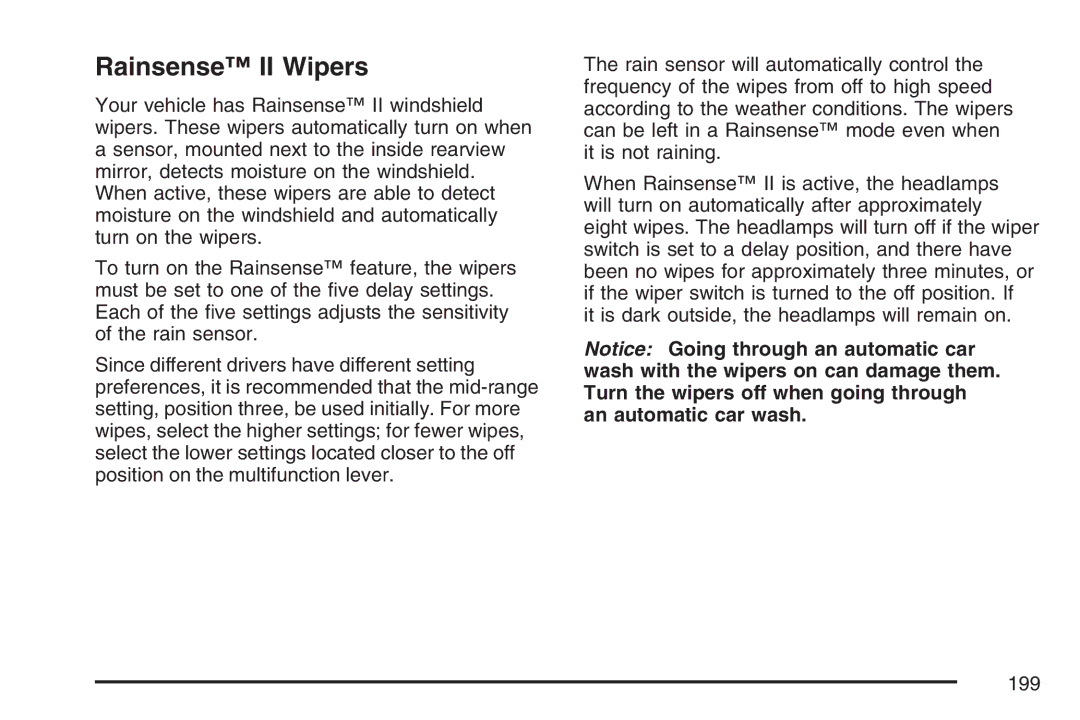 Cadillac 2007 owner manual Rainsense II Wipers 