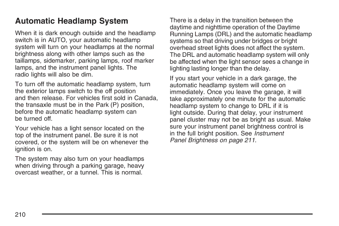 Cadillac 2007 owner manual Automatic Headlamp System 