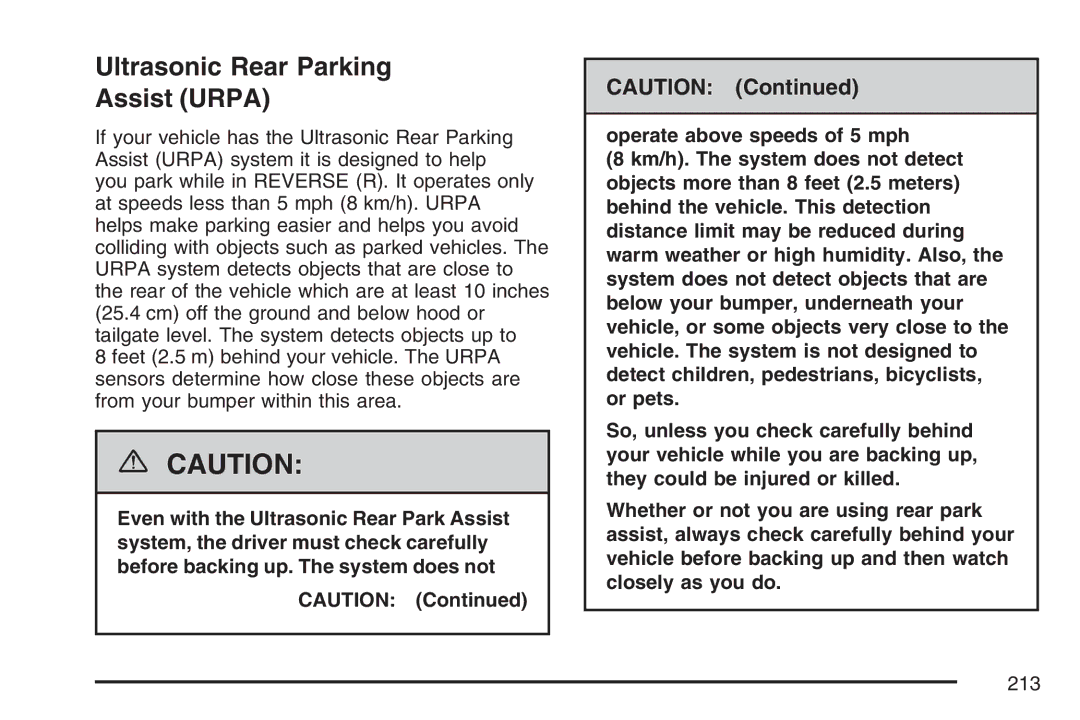 Cadillac 2007 owner manual Ultrasonic Rear Parking Assist Urpa 