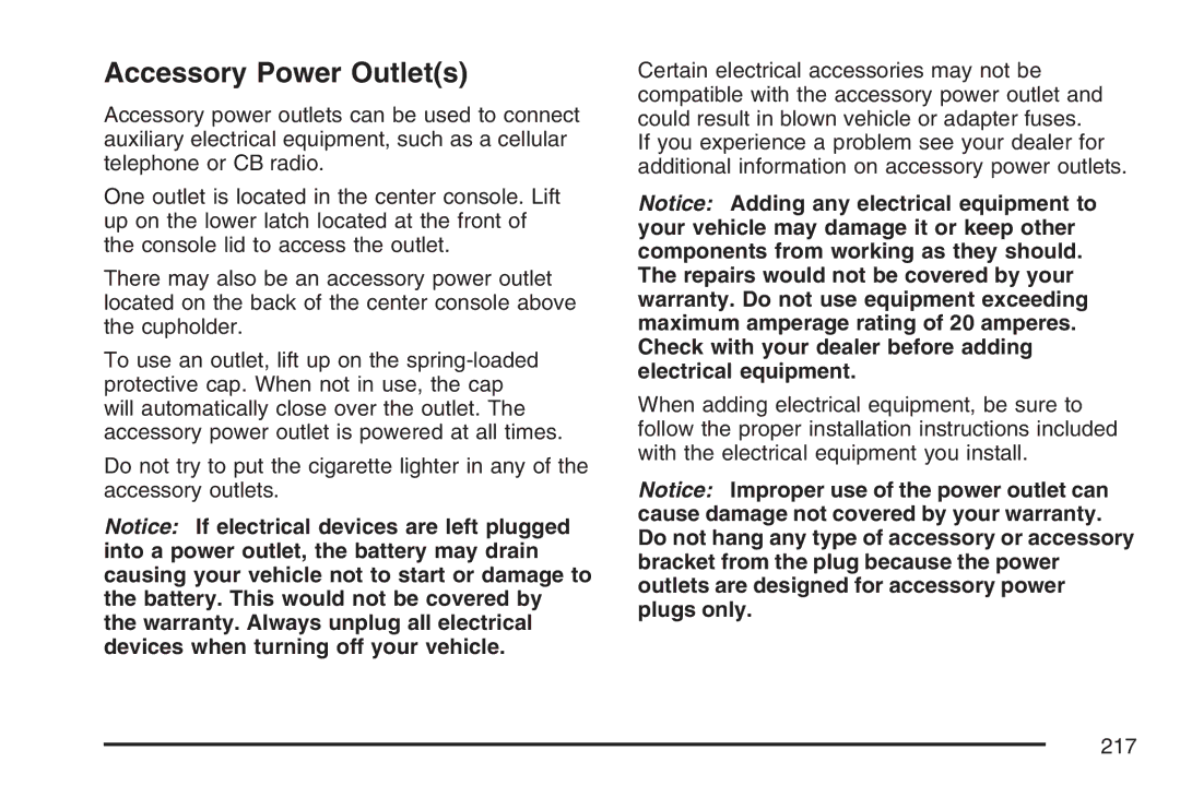 Cadillac 2007 owner manual Accessory Power Outlets 