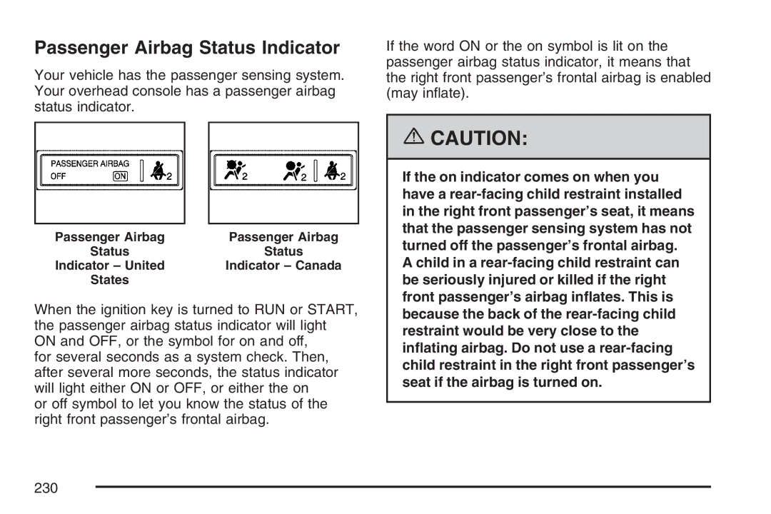 Cadillac 2007 owner manual Passenger Airbag Status Indicator 