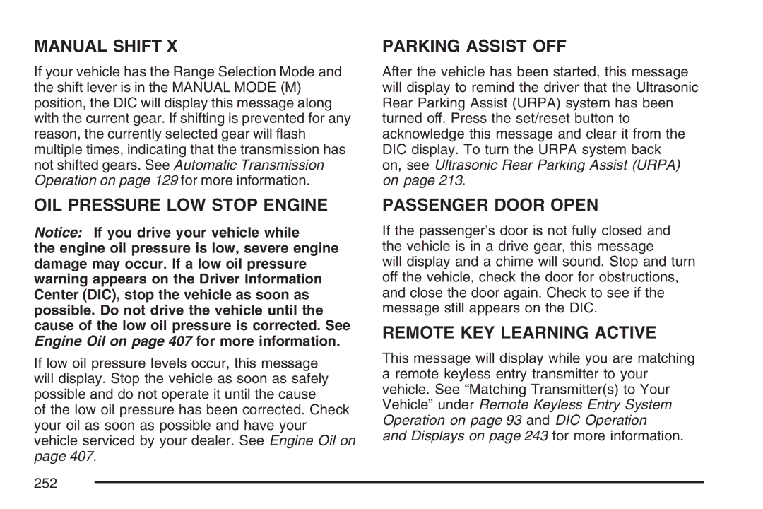 Cadillac 2007 owner manual Manual Shift 