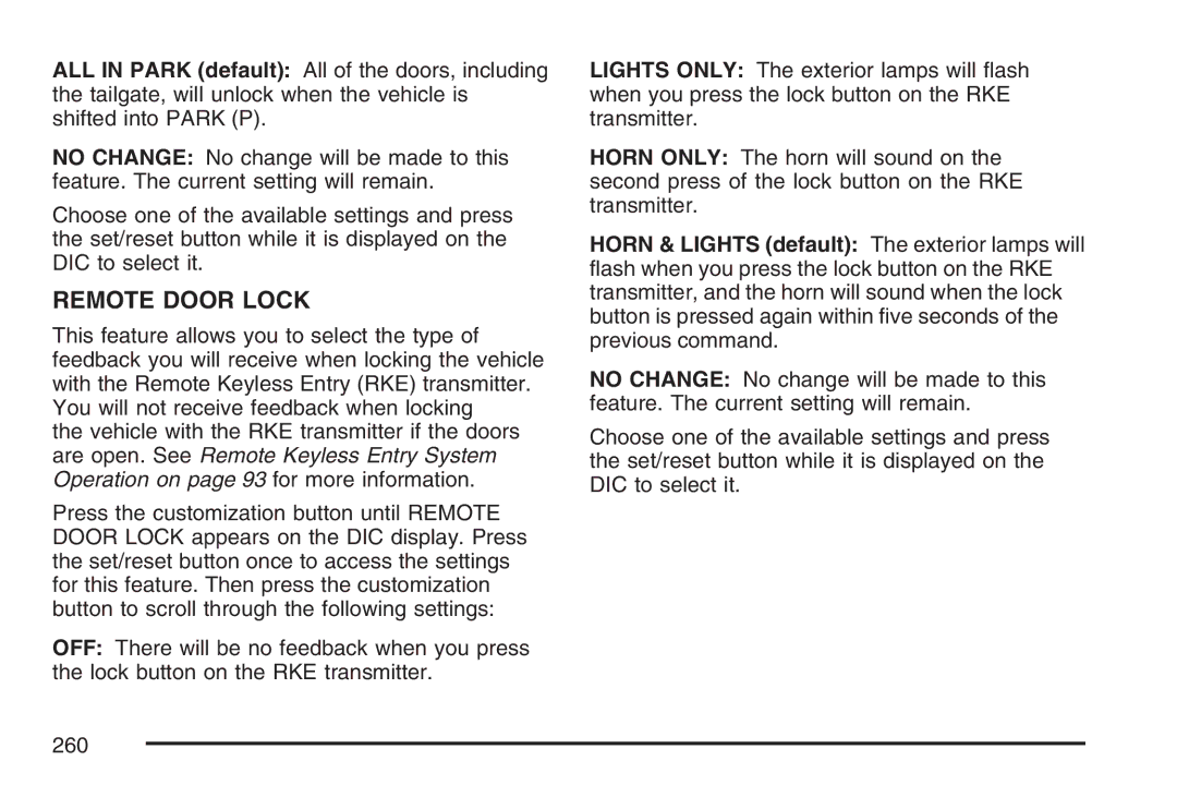 Cadillac 2007 owner manual Remote Door Lock 