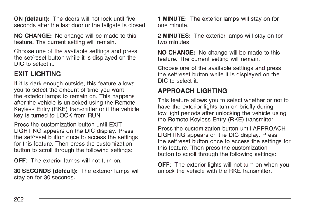 Cadillac 2007 owner manual Exit Lighting 