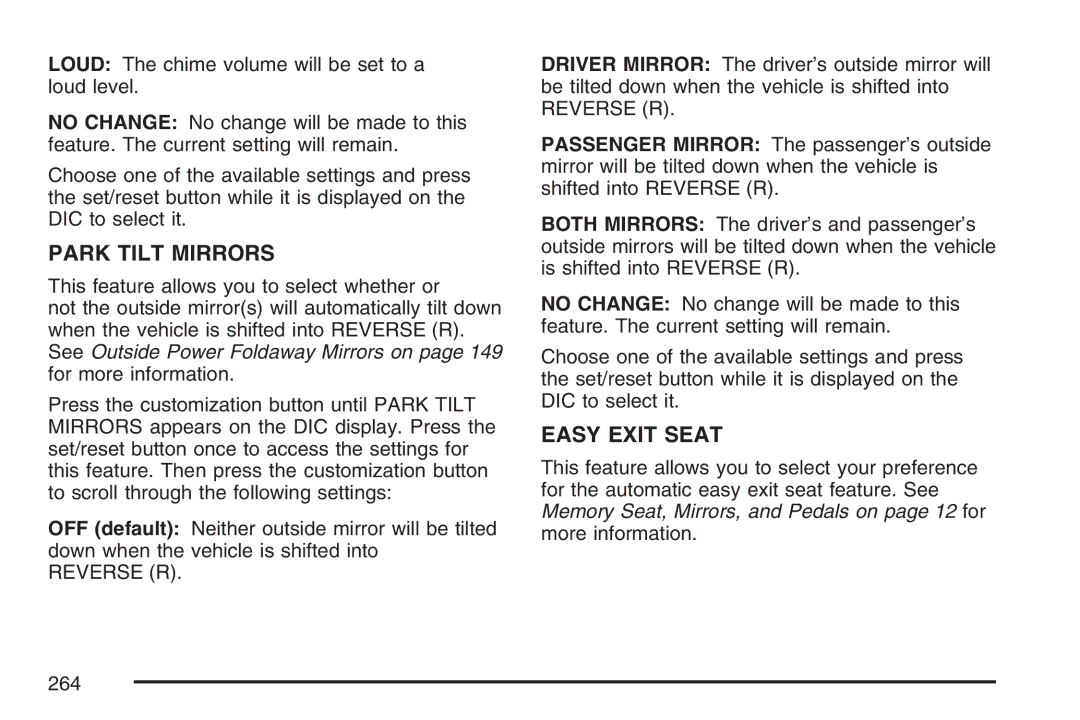 Cadillac 2007 owner manual Park Tilt Mirrors 