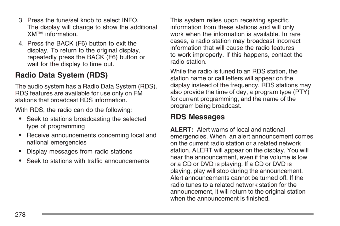 Cadillac 2007 owner manual Radio Data System RDS, RDS Messages 