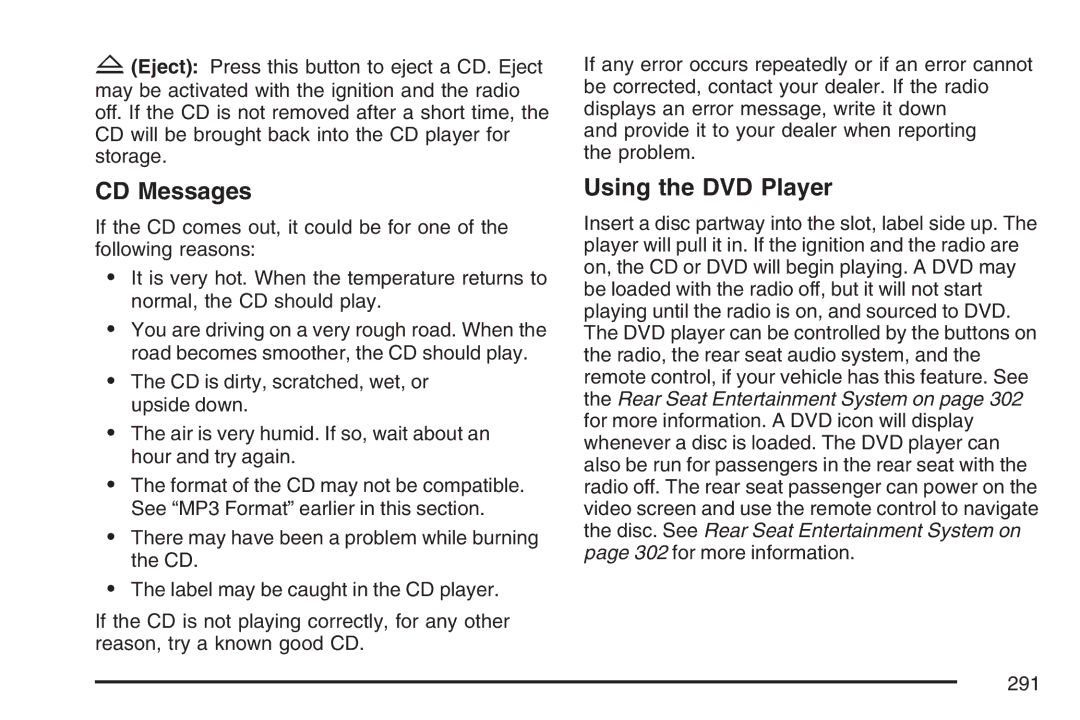 Cadillac 2007 owner manual CD Messages, Using the DVD Player 