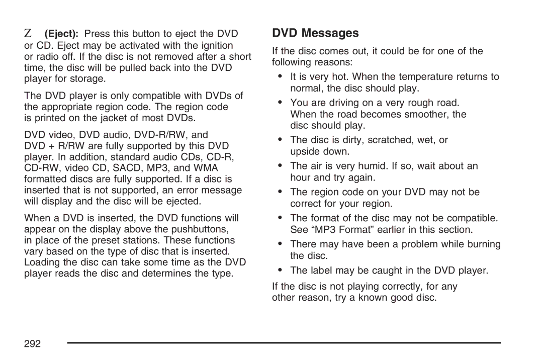 Cadillac 2007 owner manual DVD Messages 