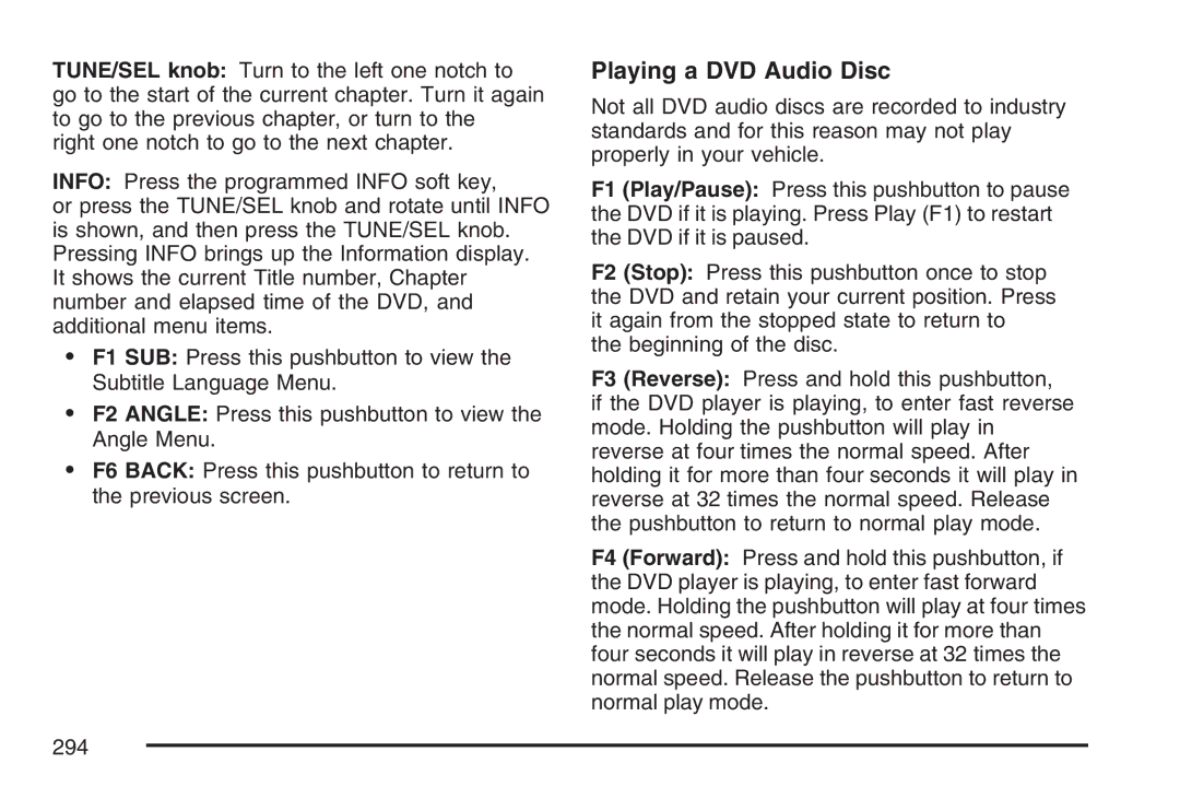 Cadillac 2007 owner manual Playing a DVD Audio Disc 