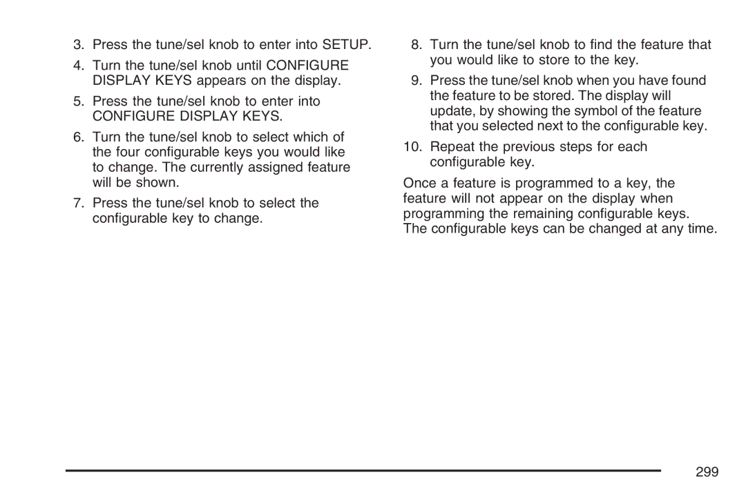 Cadillac 2007 owner manual Configure Display Keys 