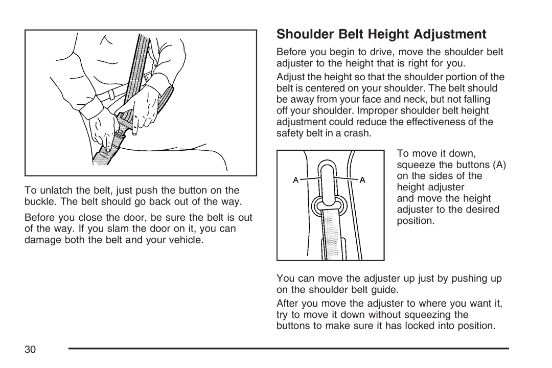 Cadillac 2007 owner manual Shoulder Belt Height Adjustment 