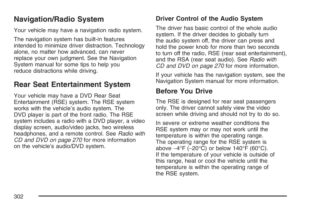 Cadillac 2007 owner manual Navigation/Radio System, Rear Seat Entertainment System, Before You Drive 