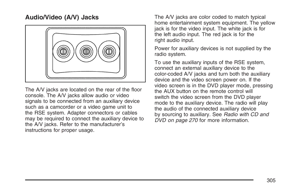 Cadillac 2007 owner manual Audio/Video A/V Jacks 