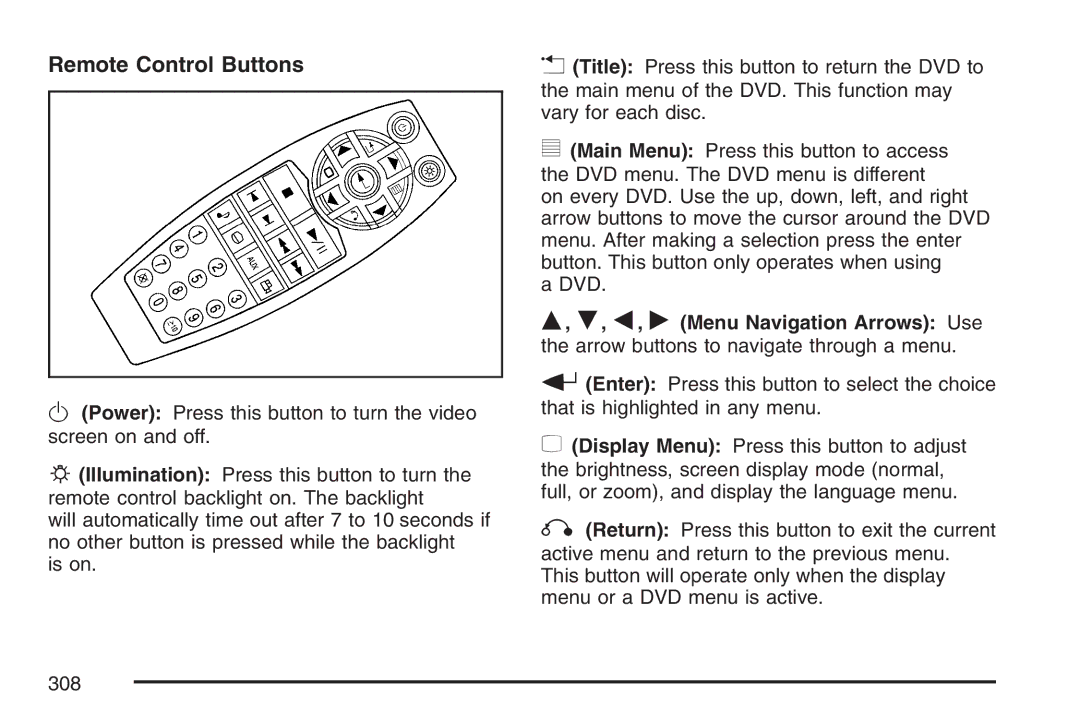 Cadillac 2007 owner manual Remote Control Buttons 