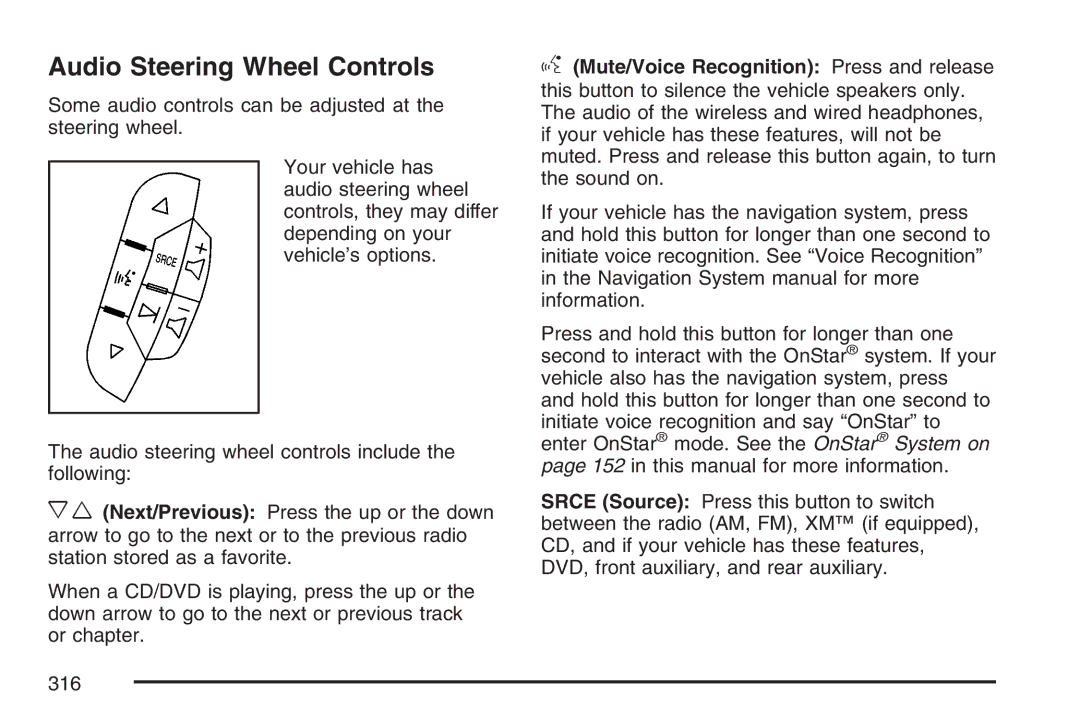 Cadillac 2007 owner manual Audio Steering Wheel Controls 