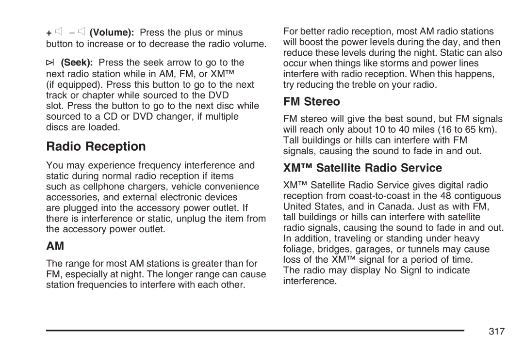 Cadillac 2007 owner manual Radio Reception, FM Stereo 