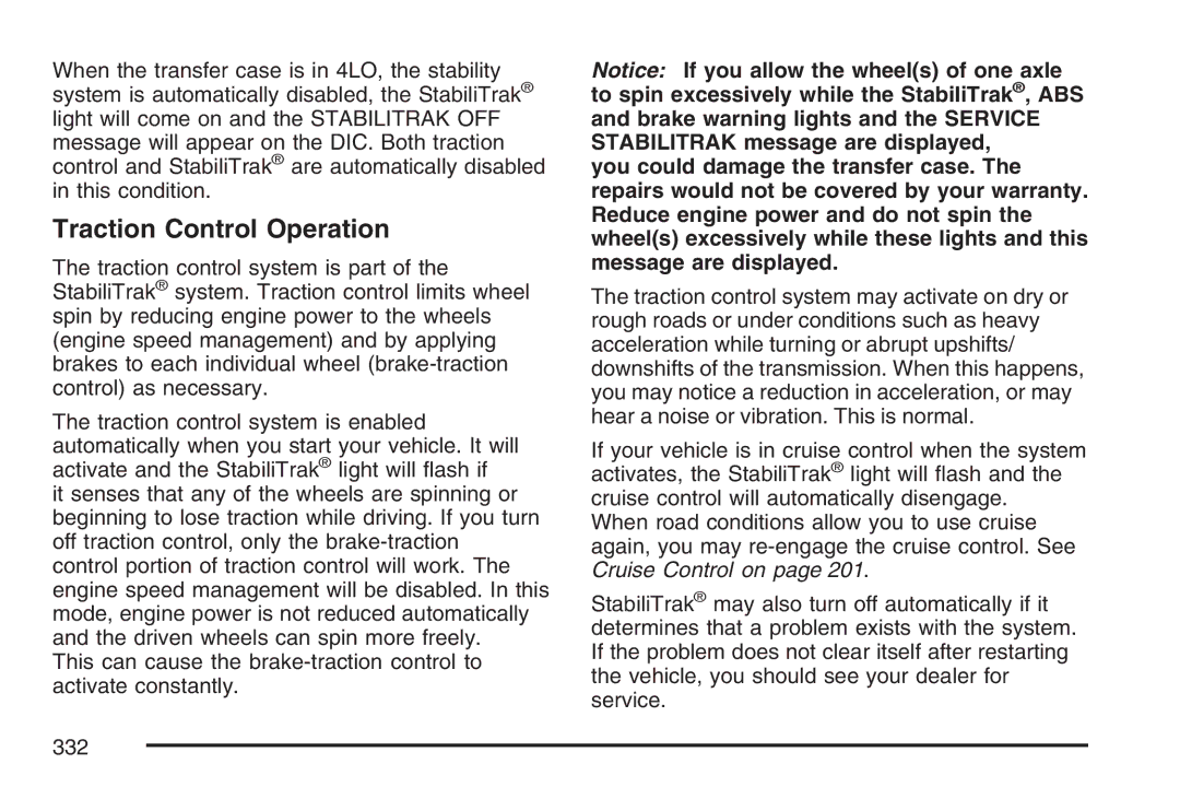 Cadillac 2007 owner manual Traction Control Operation 