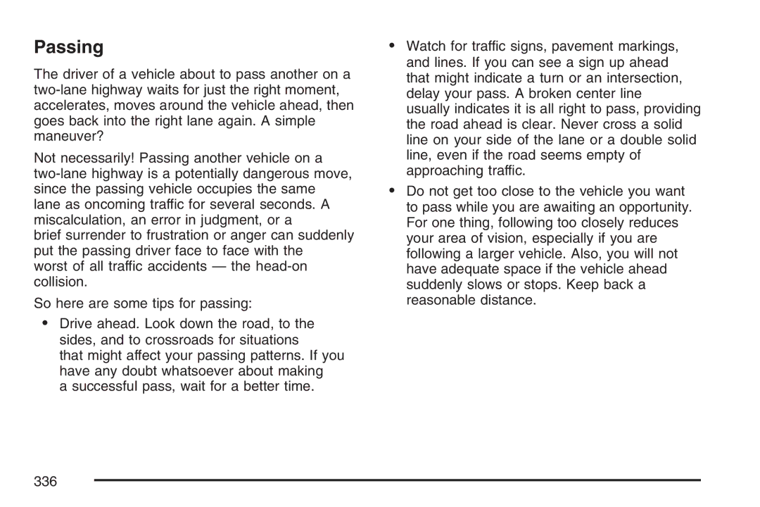 Cadillac 2007 owner manual Passing 