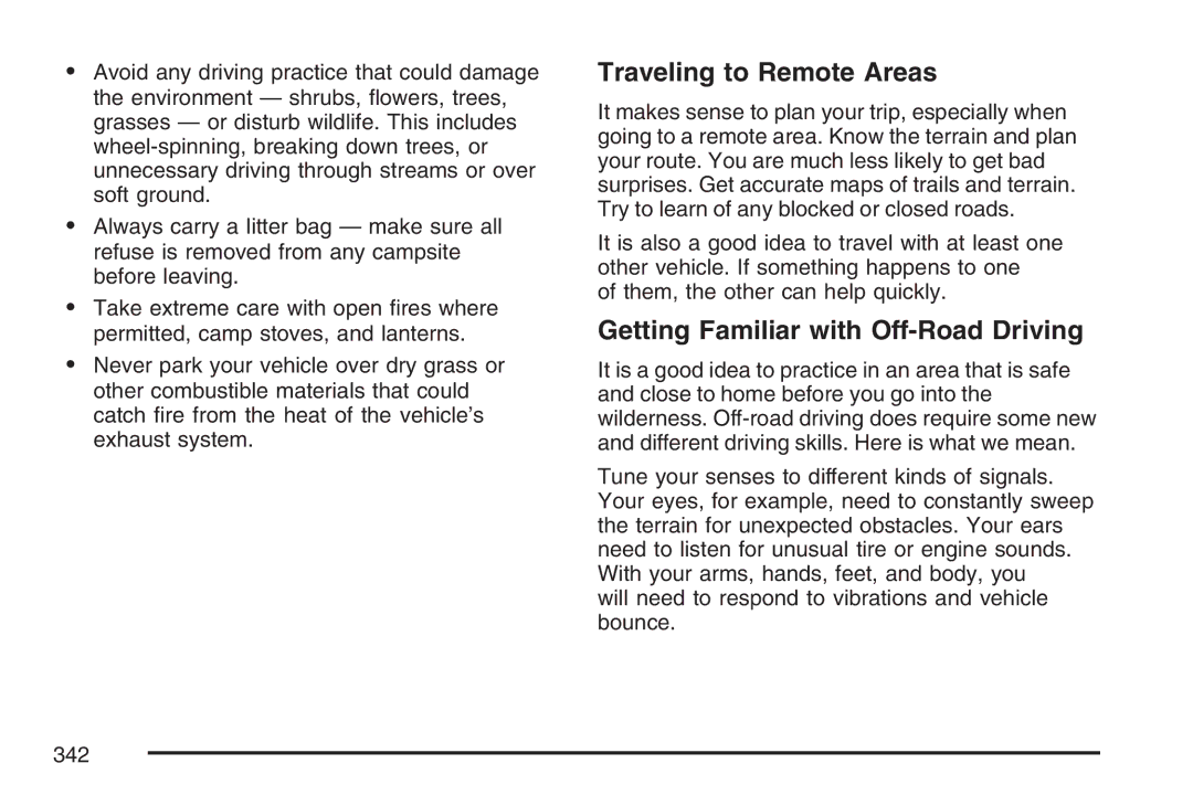 Cadillac 2007 owner manual Traveling to Remote Areas, Getting Familiar with Off-Road Driving 