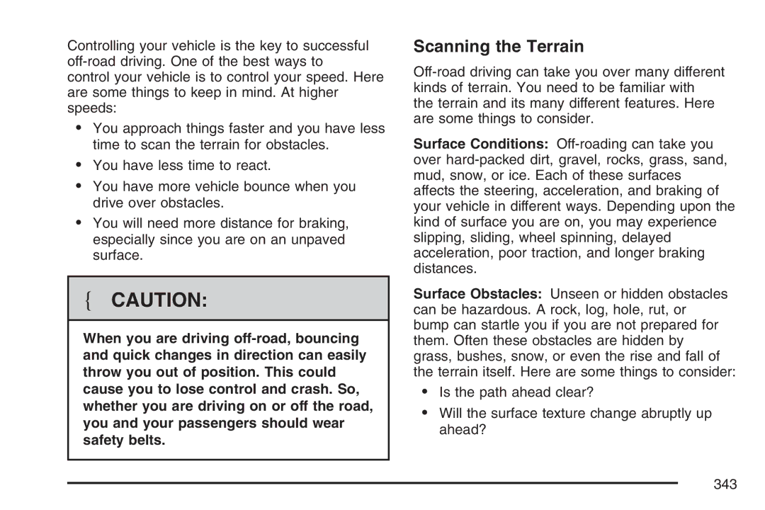 Cadillac 2007 owner manual Scanning the Terrain 