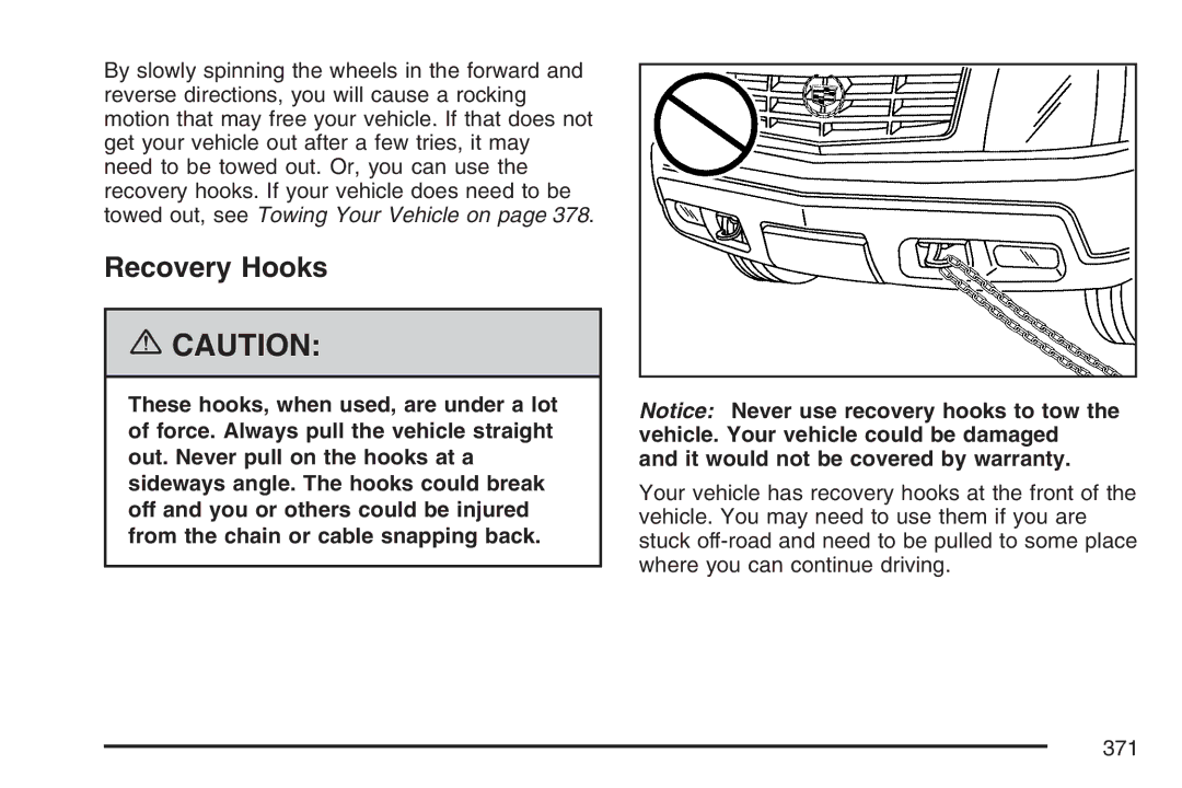 Cadillac 2007 owner manual Recovery Hooks 