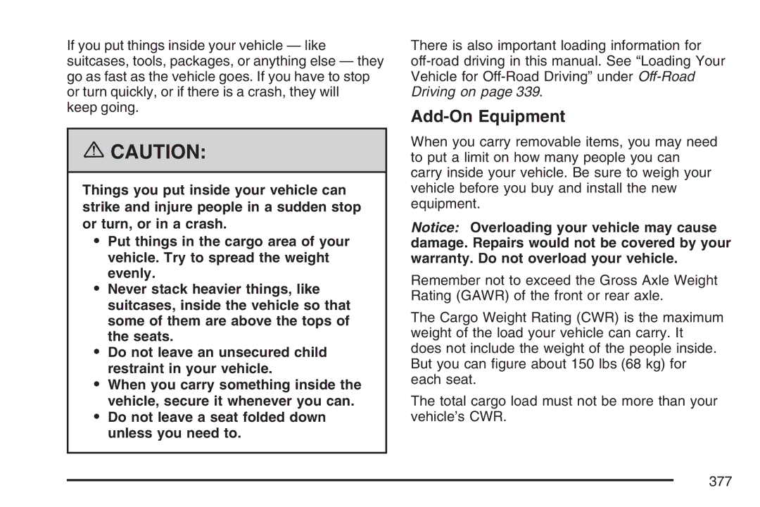 Cadillac 2007 owner manual Add-On Equipment 