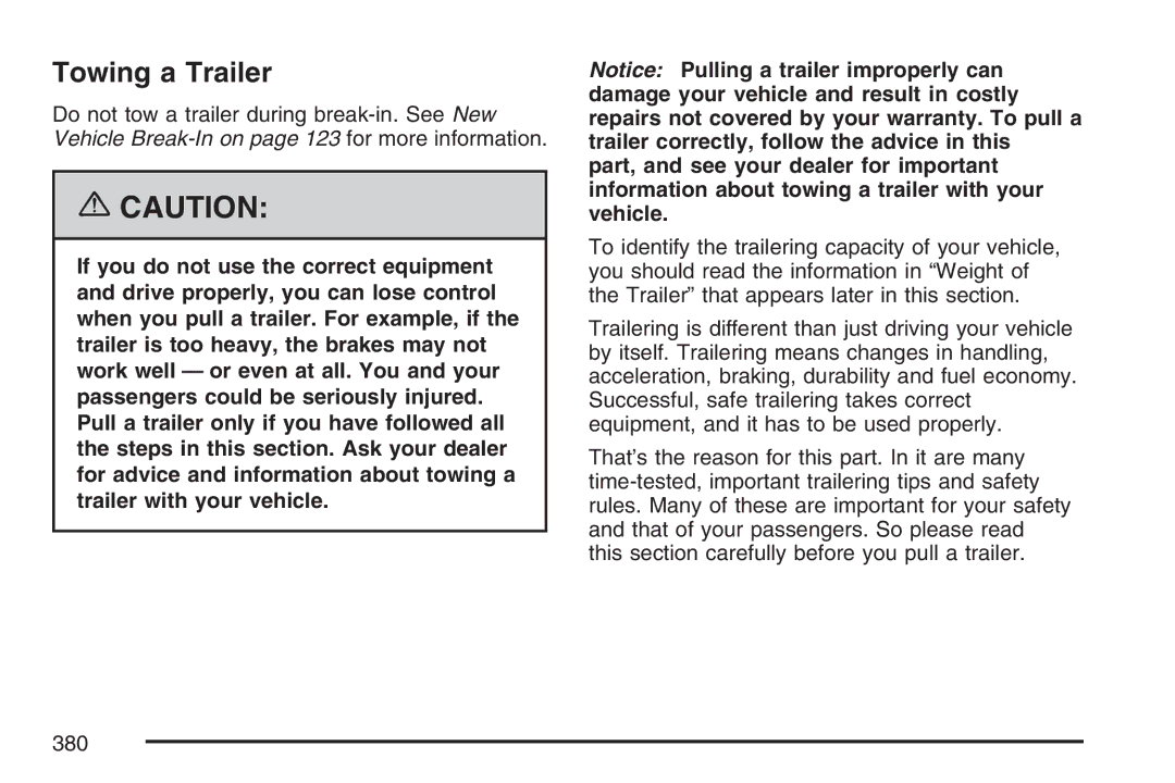 Cadillac 2007 owner manual Towing a Trailer 