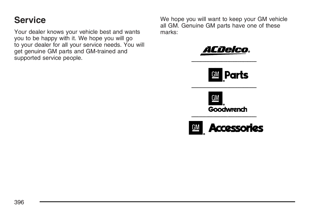 Cadillac 2007 owner manual Service 