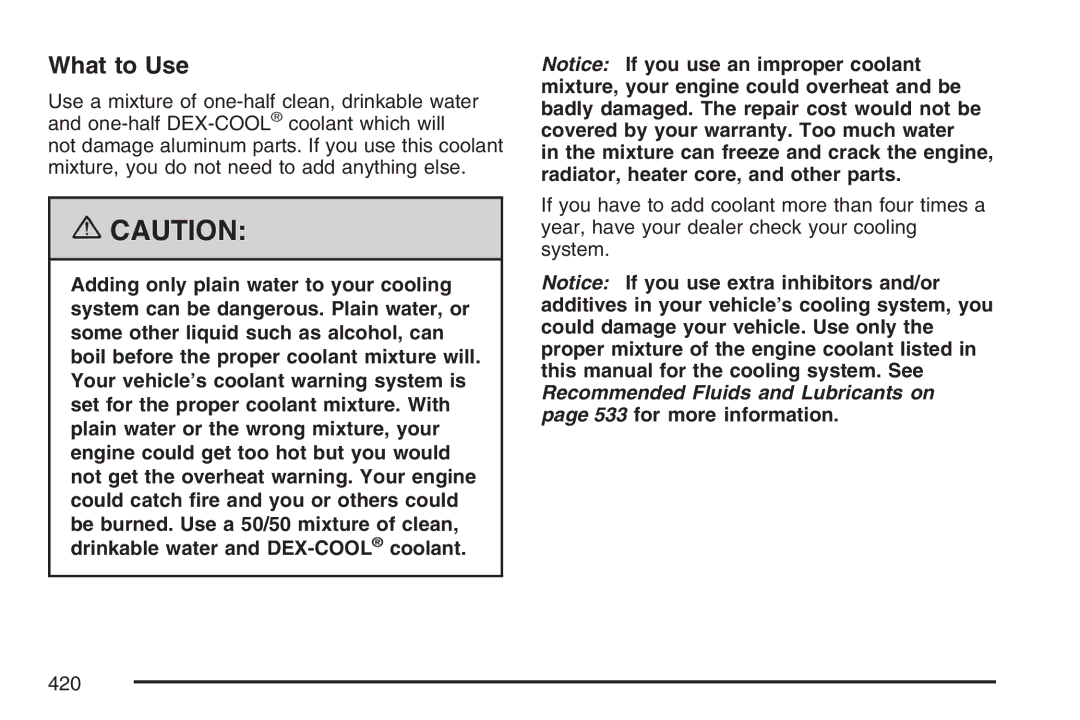 Cadillac 2007 owner manual What to Use 