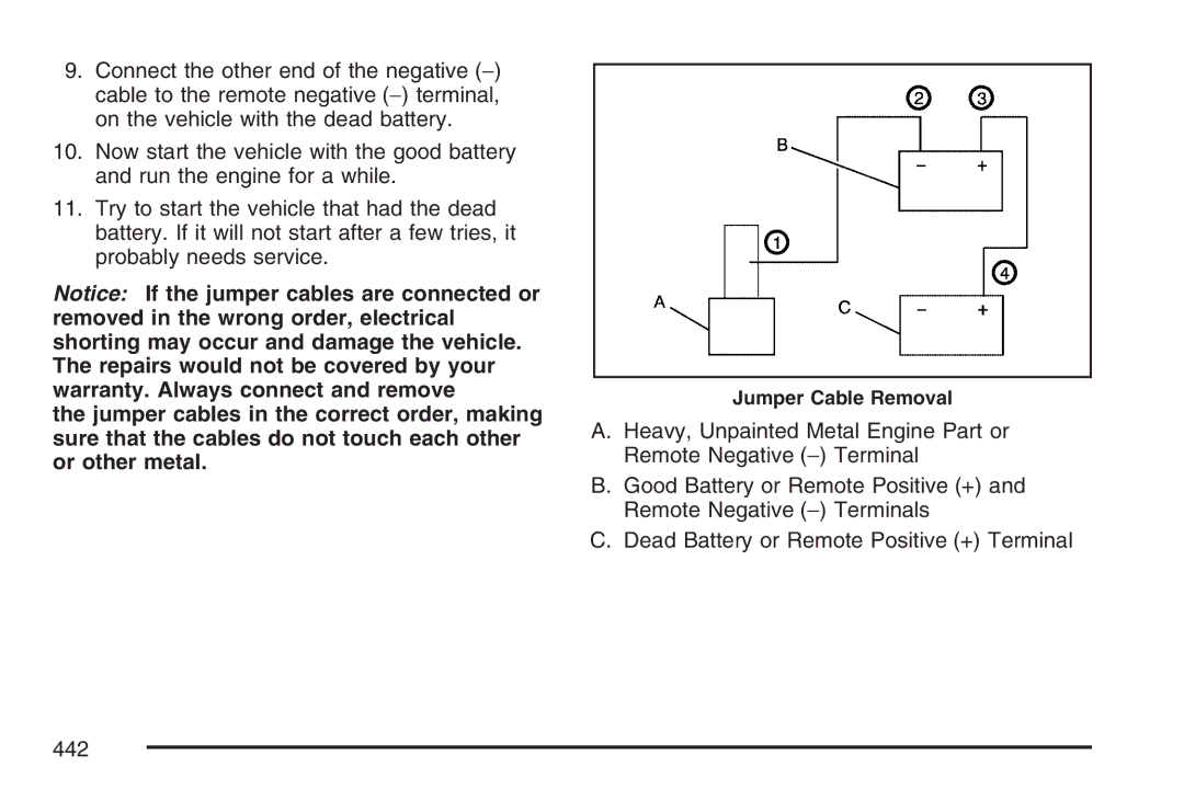 Cadillac 2007 owner manual Jumper Cable Removal 