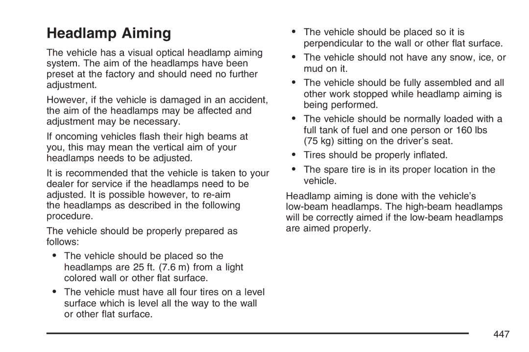 Cadillac 2007 owner manual Headlamp Aiming 