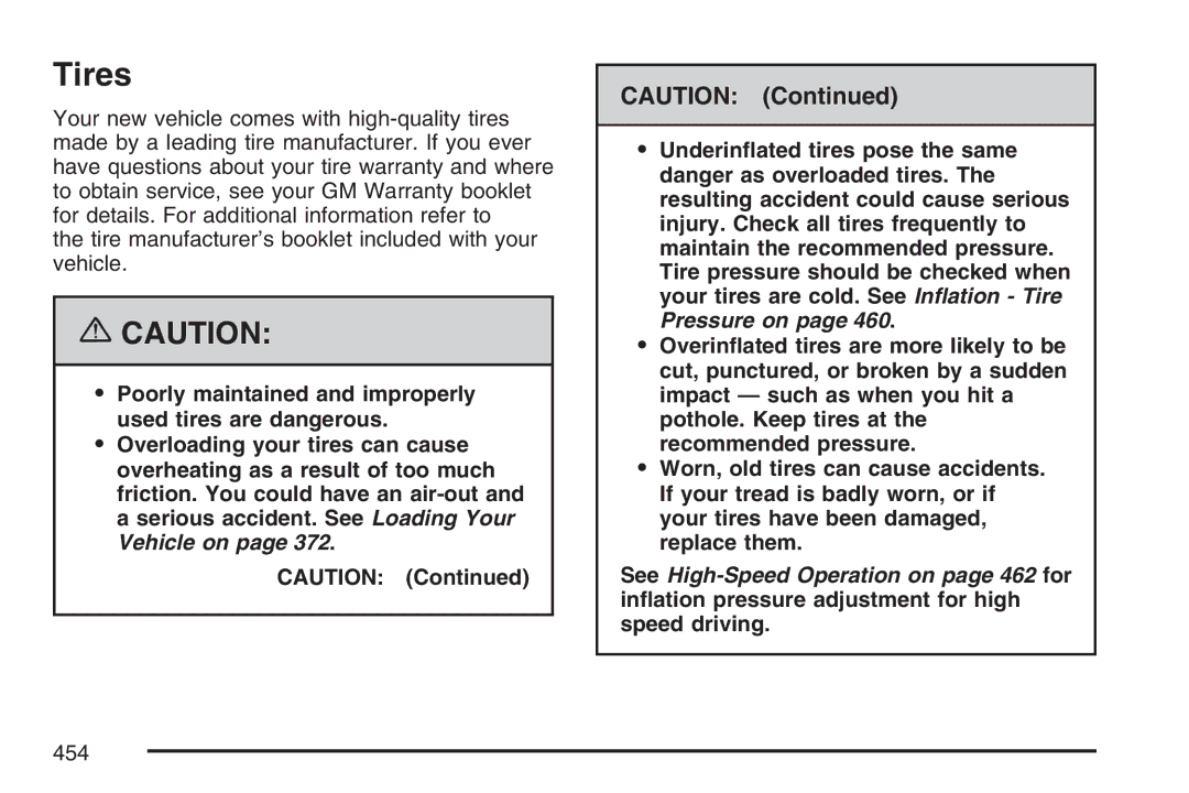 Cadillac 2007 owner manual Tires 