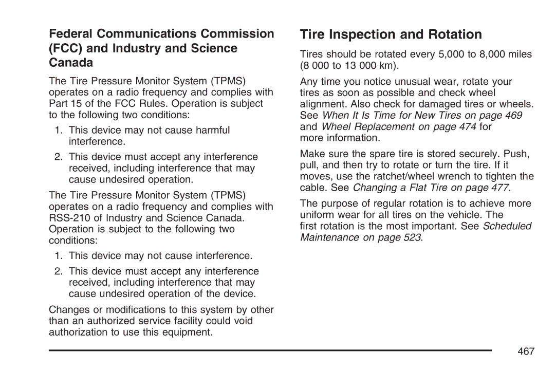 Cadillac 2007 owner manual Tire Inspection and Rotation 