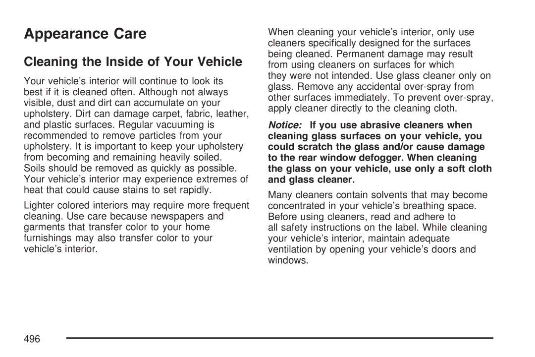 Cadillac 2007 owner manual Appearance Care, Cleaning the Inside of Your Vehicle 