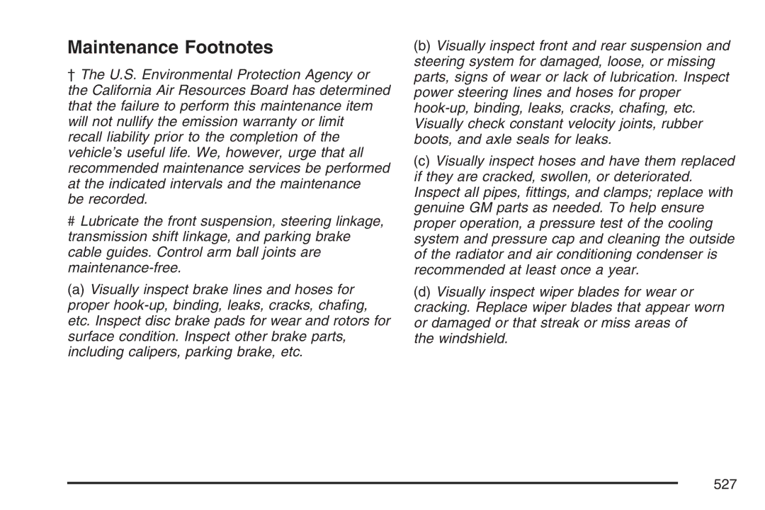 Cadillac 2007 owner manual Maintenance Footnotes 