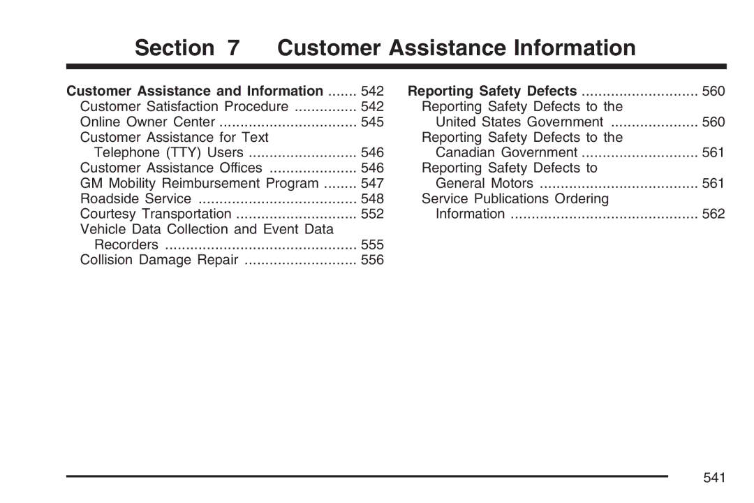 Cadillac 2007 owner manual Section Customer Assistance Information 