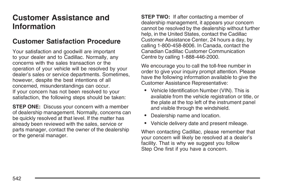 Cadillac 2007 owner manual Customer Assistance and Information, Customer Satisfaction Procedure 