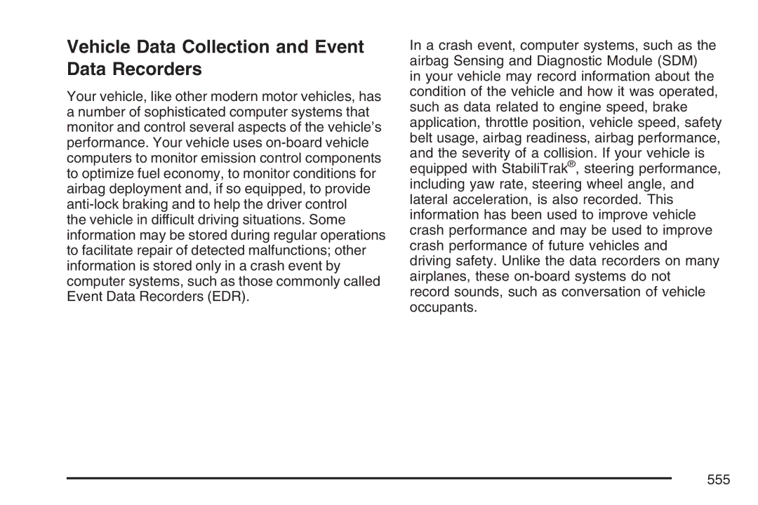 Cadillac 2007 owner manual Vehicle Data Collection and Event Data Recorders 