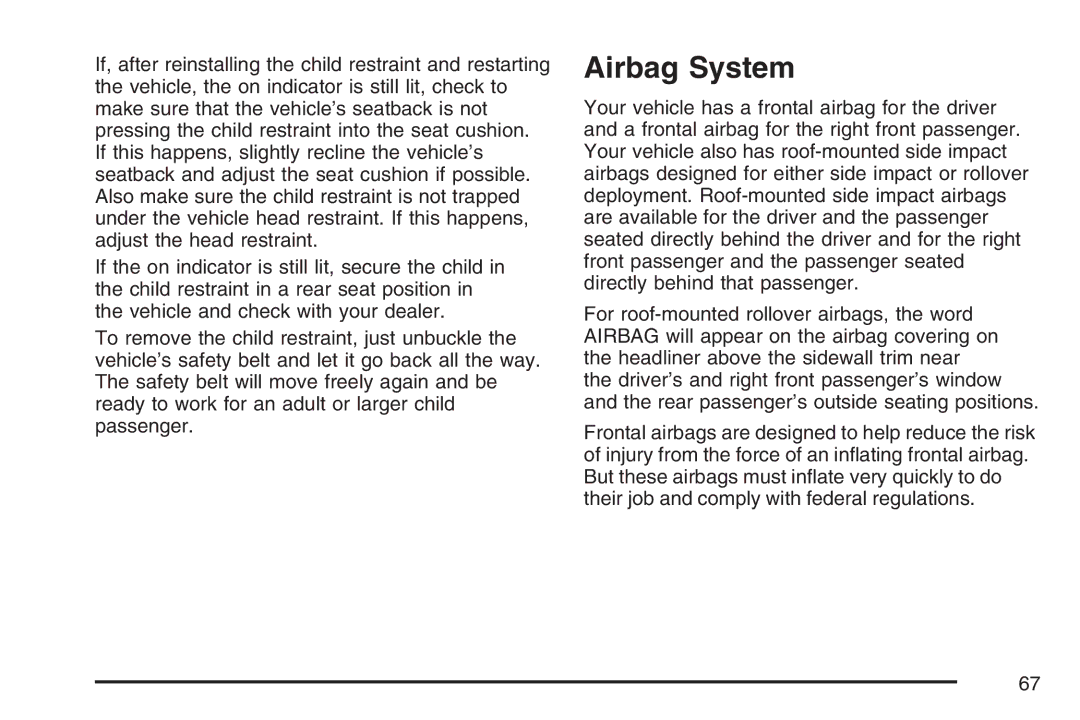 Cadillac 2007 owner manual Airbag System 