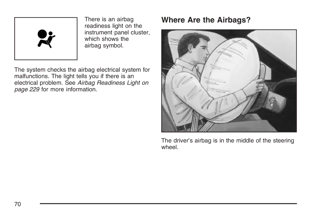 Cadillac 2007 owner manual Where Are the Airbags?, Electrical problem. See Airbag Readiness Light on 