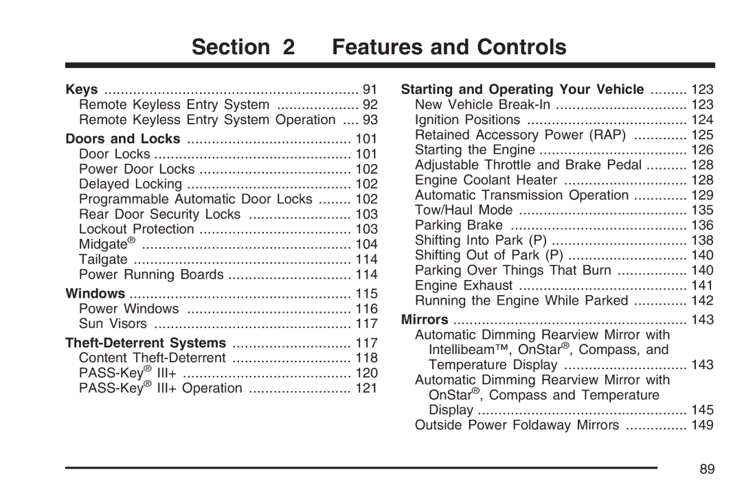 Cadillac 2007 owner manual Features and Controls 