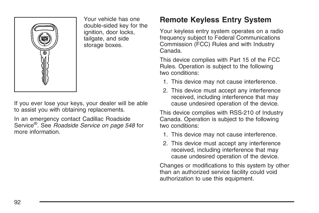 Cadillac 2007 owner manual Remote Keyless Entry System 