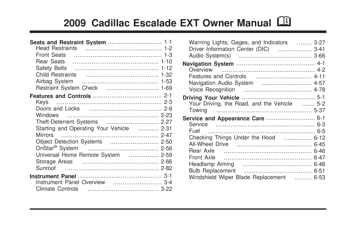 Cadillac 2009 owner manual Cadillac Escalade EXT Owner Manual M, Service and Appearance Care 