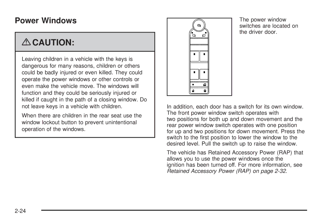 Cadillac 2009 owner manual Power Windows 