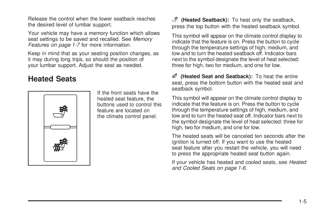 Cadillac 2009 owner manual Heated Seats 