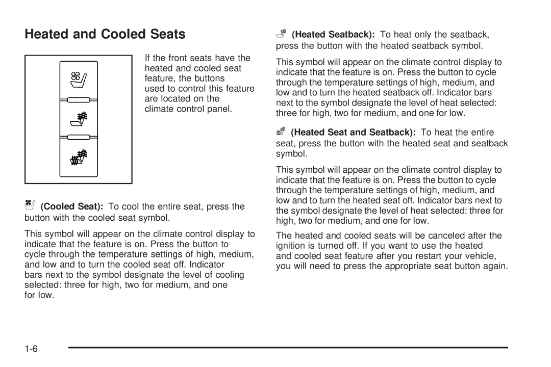 Cadillac 2009 owner manual Heated and Cooled Seats 