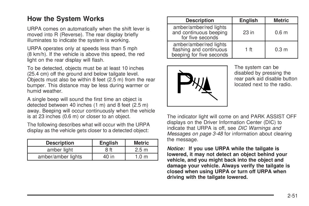 Cadillac 2009 owner manual How the System Works, Description English Metric 