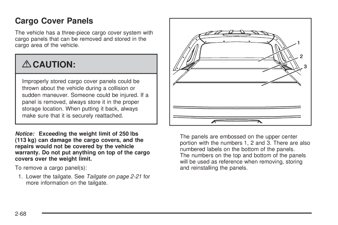 Cadillac 2009 owner manual Cargo Cover Panels 