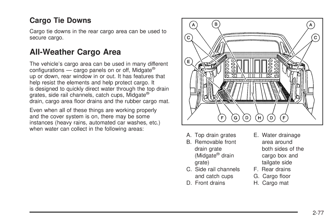 Cadillac 2009 owner manual All-Weather Cargo Area, Cargo Tie Downs 