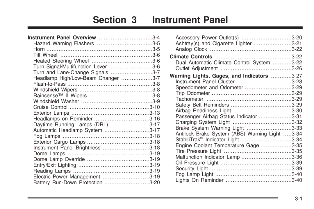 Cadillac 2009 owner manual Instrument Panel 